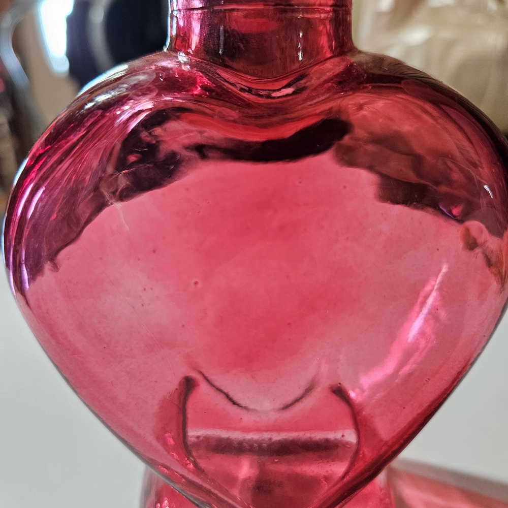 Deep Pink Heart-Shaped Glass Bottle